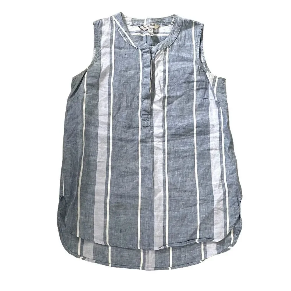 ELLEN TRACY Linen Sleeveless Blouse Striped
Blue White M - Picture 3 of 8
